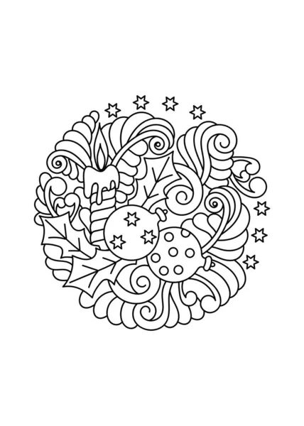 Coloring Page Winter Holiday Sketches Hand Drawn Doodles New Year — Stock Vector