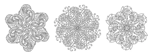 Sada Omalovánek Boho Mandala Dekorativní Rostlinné Prvky Černobílý Ručně Kreslené — Stockový vektor