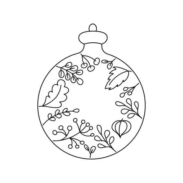 彩色书圣诞装饰球 涂鸦的例子 浆果和植物的排列 儿童及成人手绘矢量艺术 — 图库矢量图片