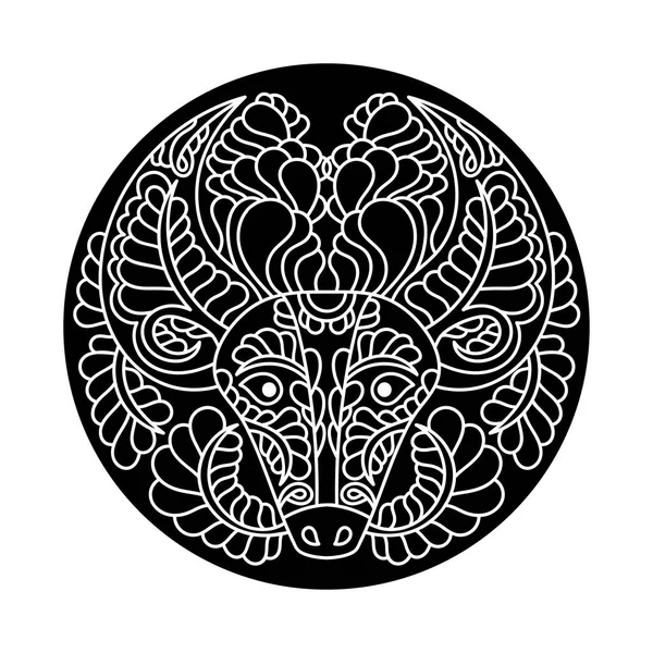 Ręcznie Narysowana Krowa Baran Astrologiczny Znak Zodiaku Chiński Symbol Roku — Wektor stockowy