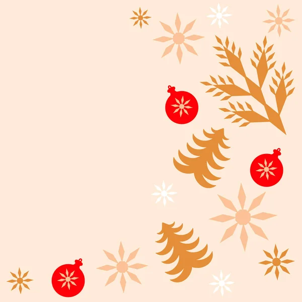 Roztomilá Vánoční Kompozice Červené Vánoční Koule Bílé Sněhové Vločky Zlaté — Stockový vektor