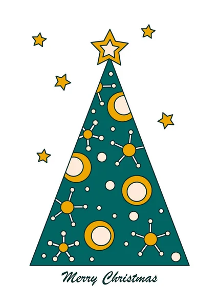 Geschmückter Weihnachtsbaum Stilisierte Raumsterne Planeten Und Galaxien Handgezeichnete Vector Black — Stockvektor