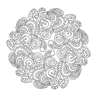 Mandala. Boyama kitabı sayfası. Doodle Doğrusal Sanat. Yetişkinler için stres giderici, çocuklar da dinlenmek için. Tasarım için elle çizilmiş dekoratif monokrom ögesi.