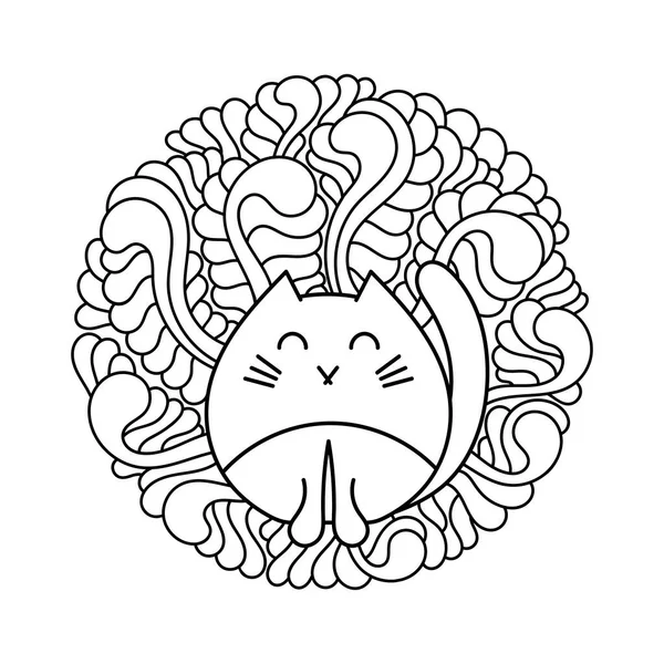 Lindo Gato Para Colorear Página Del Libro Elementos Florales Doodle — Archivo Imágenes Vectoriales