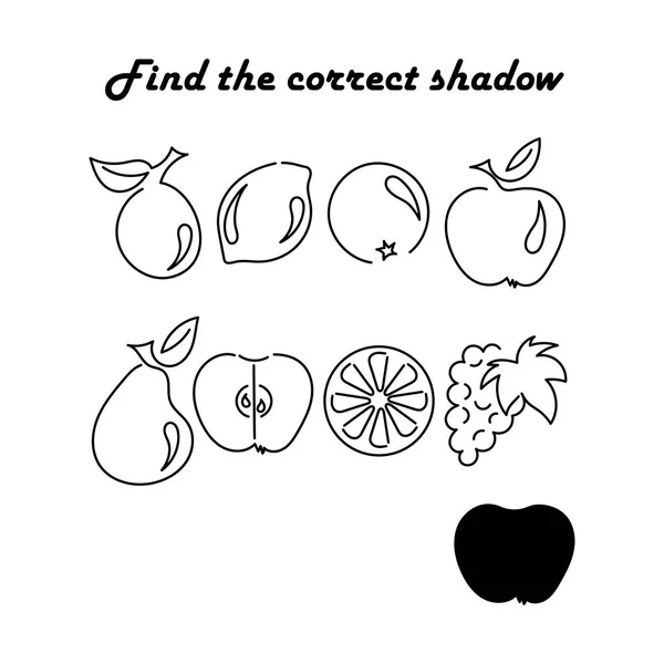 Encontrar la sombra adecuada-un juego educativo para los niños. Set de siluetas de frutas. Ilustración vectorial — Vector de stock