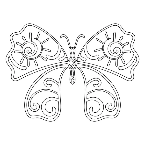 Livre Coloriage Pour Enfants Papillon Avec Motif Ethnique Illustration Vectorielle — Image vectorielle