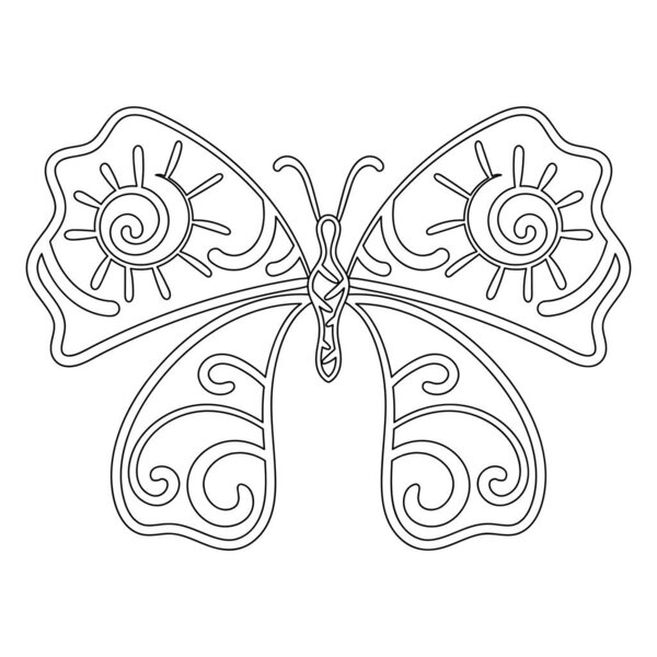 Children's coloring book, butterfly with ethnic pattern. Hand drawn vector illustration for coloring pages.