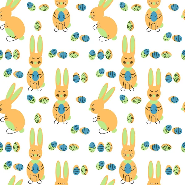 かわいいウサギ ウサギ イースターエッグのシームレスなパターン イースターの背景 ベクターイラストファブリック 塗装パターン 表面テクスチャのための — ストックベクタ