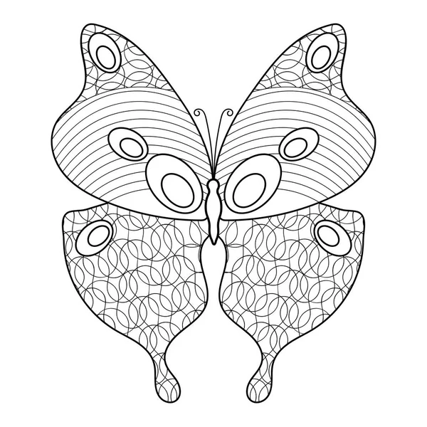 Esquema Mariposa Blanco Negro Coloración Estrés Insecto Decorativo Fantasía Dibujado — Archivo Imágenes Vectoriales