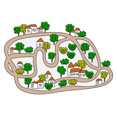 Ağaçlar, nehir, köprüler ve göl manzarası. Küçük bir ev. Oyun Mat, masa oyunu, çocuk odası posteri.