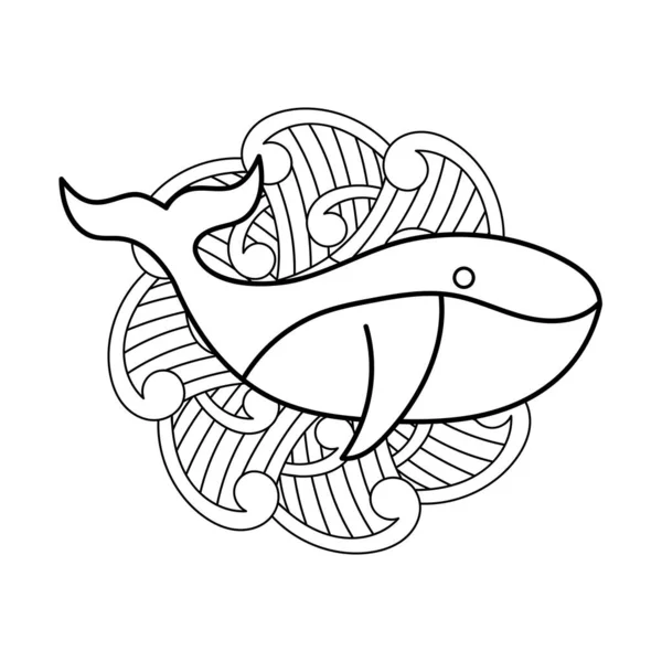 Coloring Book Whale Waves Fantastic Patterns Coloring Pages Black White — Stock Vector