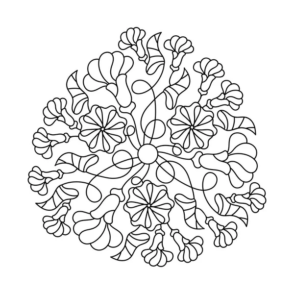 Blad Blomknoppar Klätterväxter Målarbok Mandala Handritad Vektor Illustration — Stock vektor