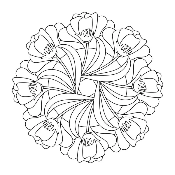 年上の子供のためのぬり絵 夏や春の花を持つ曼荼羅 手描きベクトルイラスト — ストックベクタ
