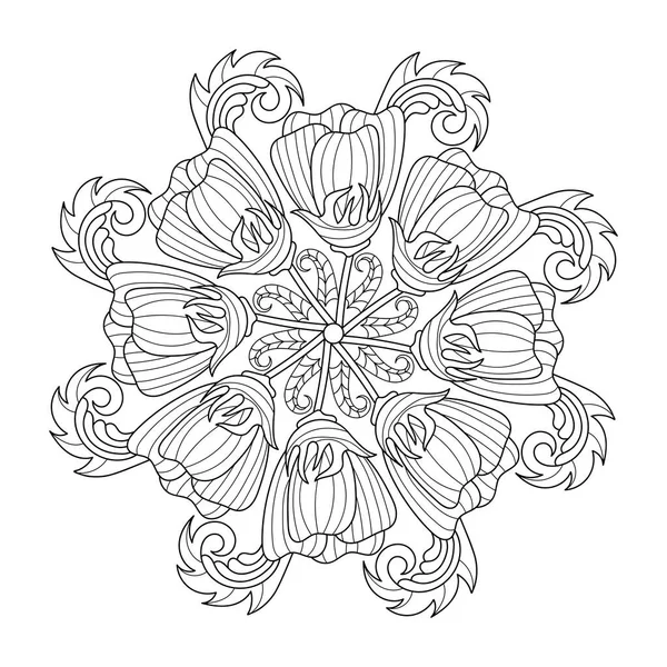 Målarbok Mandala Med Sommar Eller Vår Blommor Handritad Vektor Illustration — Stock vektor