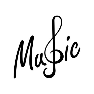 Müzik, el yapımı kompozisyon. Vektör çizimi. Siyah ve beyaz. Konser festivali karalaması