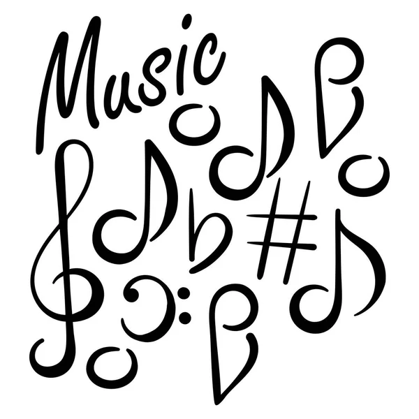 Signos musicales. Festival de concierto doodle. Notas musicales, clave triple, clave de bajo. — Vector de stock