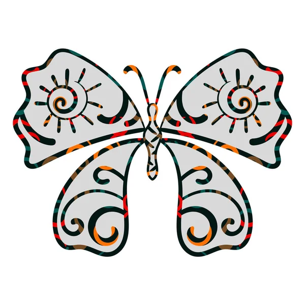 Schmetterling Mit Ethnischem Muster Handgezeichnete Vektorillustration Farbdruck Für Shirt Verpackung — Stockvektor