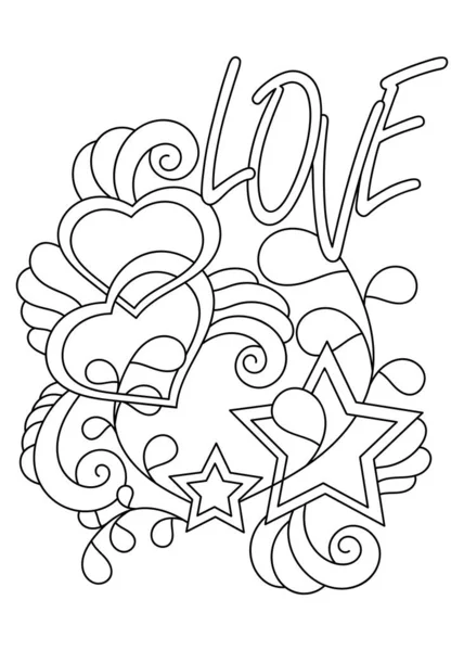 Pagina Van Het Kleurboek Liefde Doodle Stijl Handgetekende Monochrome Decoratieve — Stockvector