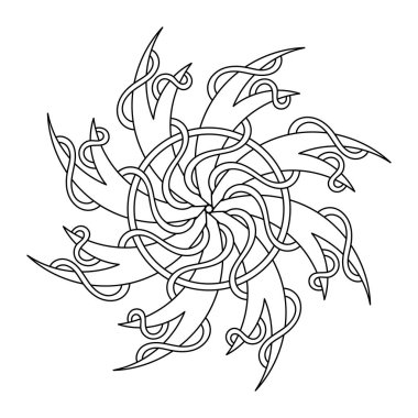 Modern Mandala. Boyama Kitabı. Kurdelelerin birbirine dokuması. El çizimi vektör çizimleri.