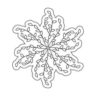 Boyama kitabı sayfası. Bir buket yaprak ve bitki içeren vektör botanik bileşimi. Siyah beyaz Mandala. Tasarımınız için basit el yapımı elementler. Doodle tarzı.