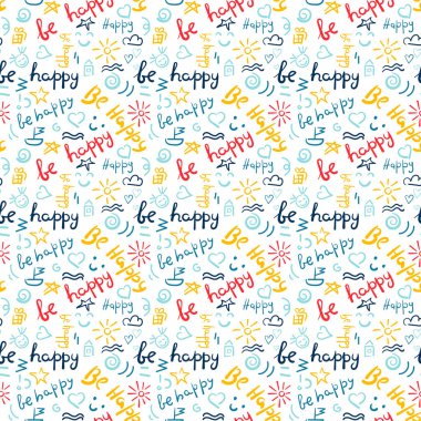 Elle çizilmiş kelimeler Mutlu ve pürüzsüz olun. Kağıt, kumaş harfleri için vektör arkaplan.