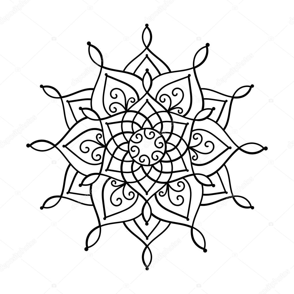 Coloring book, mandala, abstract elements, flower pattern . For adults and older children. Ornate hand-drawn vector illustration.