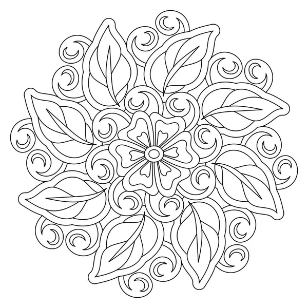 Mandala Floreale Libro Colorare Fiore Foglie Elementi Decorativi Illusione Vettoriale — Vettoriale Stock