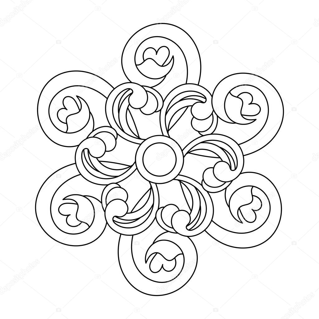Coloring book, mandala, abstract elements, flower pattern . For adults and older children. Ornate hand-drawn vector illustration