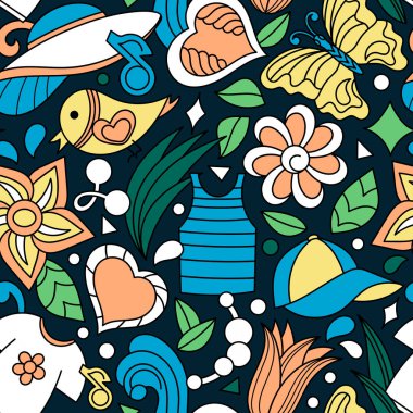 Elle çizilmiş kusursuz bir arka plan. Yaz tatili modeli.