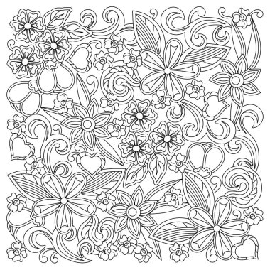 Yetişkinler ve çocuklar için boyama kitabı çiçek karalama çizimleri. .