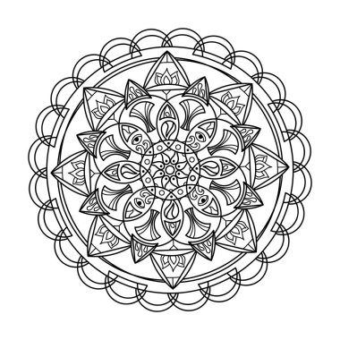 Boyama kitabı. Enerji mandala, kutsal geometri, çok renkli meditasyon çizimi, el çizimi vektör çizimi.