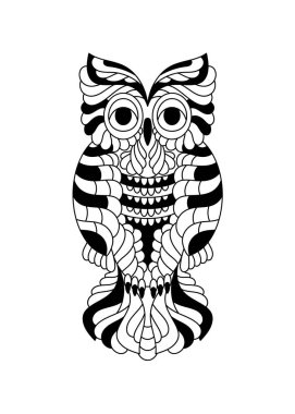 El çizimi baykuş. Siyah-beyaz vektör çizimi. Hayvanlar.