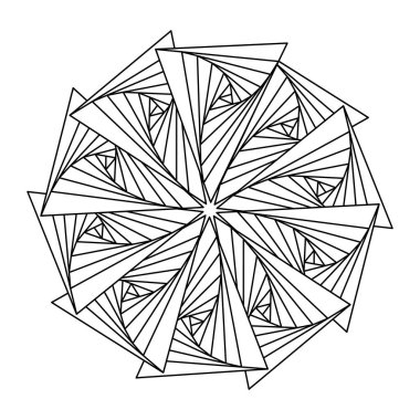 Yetişkinler için boyama kitabı. Tek renkli soyut mandala, 3D. Geometrik süs, optik illüzyon, desenli tasarım elementi. Vektör illüstrasyonu