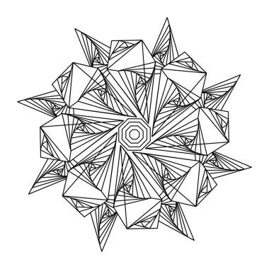 Yetişkinler için boyama kitabı. Tek renkli soyut mandala, 3D. Geometrik süs, optik illüzyon, desenli tasarım elementi. Vektör illüstrasyonu