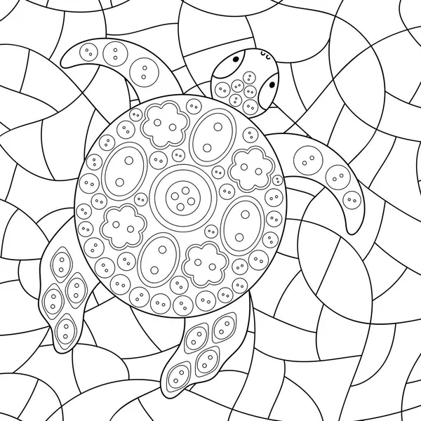 Omalovánky Zvířata Vodní Želva Mozaikové Pozadí Ručně Kreslené Vektorové Ilustrace — Stockový vektor