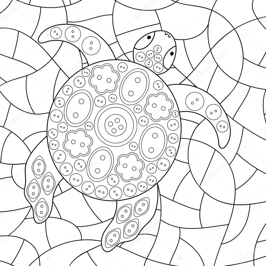 Download Coloring Book Animals Water Turtle Mosaic Background Hand Drawn Vector Illustrations Decorated With Decorative Buttons For Sewing Lots Of Small Details Coloring Book For Adults Premium Vector In Adobe Illustrator Ai