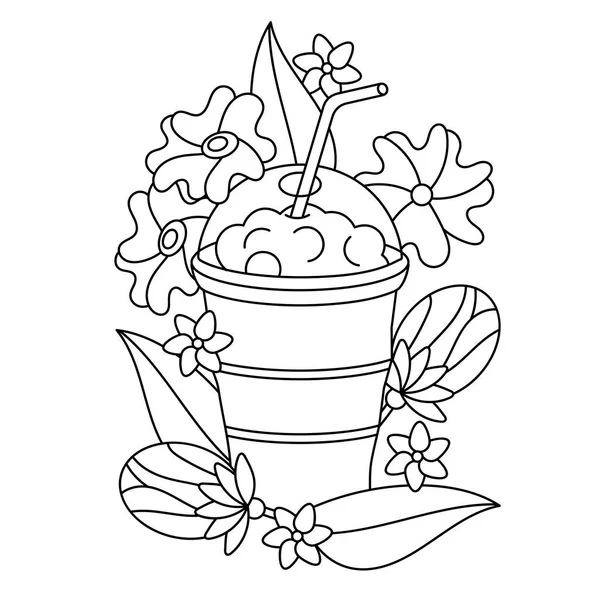 Libro Para Colorear Para Niños Vaso Con Paja Deliciosos Batidos — Vector de stock