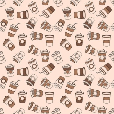 Kusursuz bir geçmişi var. Fast Food, paket kahve. Kahve ve diğer içecekler için tek kullanımlık bardaklar. Kafeler için ambalaj ve tasarım vektör şablonu.
