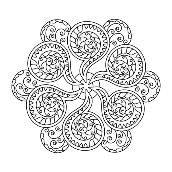 Книжка раскраски мандала, декоративный орнамент в этническом восточном стиле. Цветочный узор черно-белого цвета. Векторная иллюстрация — стоковый вектор