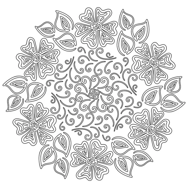 Livre à colorier, mandala, motif de fleurs. Pour adultes et enfants plus âgés. Illustration vectorielle décorée dessinée à la main — Image vectorielle