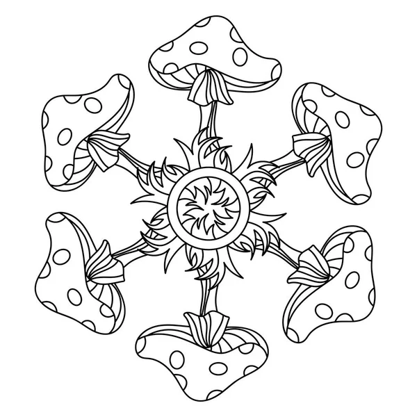 Coloriage Pour Enfants Mandala Champignon Des Agarics Mouche Illustration Vectorielle — Image vectorielle