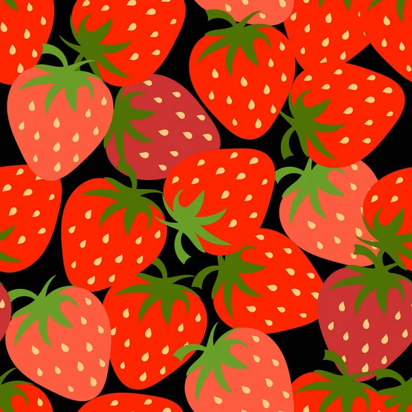 Φράουλα Αδιάλειπτη Μοτίβο Μαύρο Διάνυσμα Σύνθεση Φρούτων Για Συσκευασία Και — Διανυσματικό Αρχείο