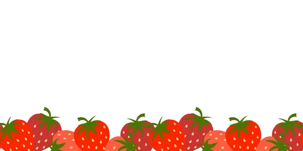 Gekritzelte Erdbeere Nahtlosen Rand Süßes Dessert Flach Vector Hand Gezeichnete — Stockvektor