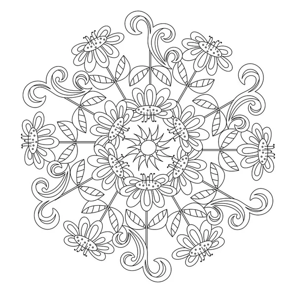 Libro para colorear. Mandala, Flores Estilizadas y formas abstractas. Ilustración vectorial — Archivo Imágenes Vectoriales