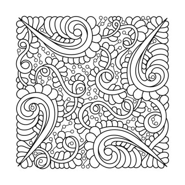 Yetişkinler için boyama kitabı, sanat terapisi. Dekoratif el yapımı karalamalar. Vektör soyut çevresi, etnik model. Bukleler, kurdeleler ve dokumalar..