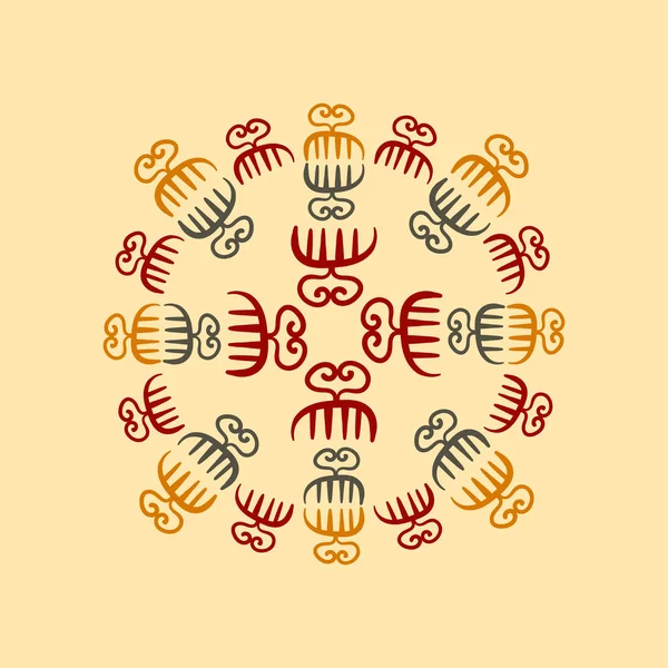 Mandala Vectorial Con Antiguos Símbolos Étnicos Tribales Adinkra Serigrafía Ritual — Vector de stock