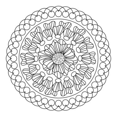 Boyama kitabı. Çiçekli mandala yuvarlak çerçevesi. Vektör illüstrasyonu.