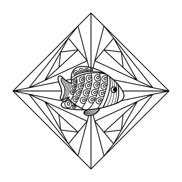 Coloring Book Hand Drawn Fish Crystal Vector Illustration — Stock Vector