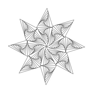 Yetişkinler için boyama kitabı. Tek renkli soyut mandala, üç boyutlu sekiz köşeli yıldız. Geometrik süs, optik illüzyon, desenli tasarım elementi. Vektör illüstrasyonu
