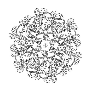Yetişkinler için boyama kitabı. El çizimi monokrom soyut mandala, yıldız ve karalama elementleri .